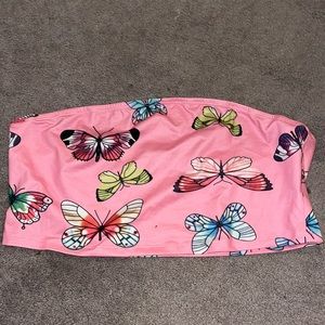 Pink butterfly bandeau top
